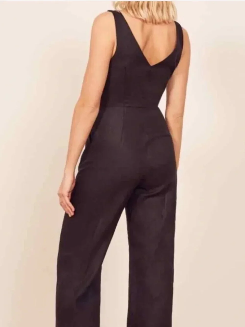 Reformation Vera Black Linen Button Jumpsuit Size 6